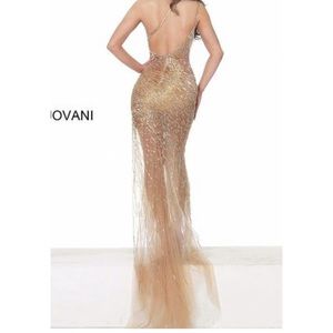 JOVANI 02494 ONE SHOULDER BEADED NUDE GOLD PROM DRESS EVENING GOWN